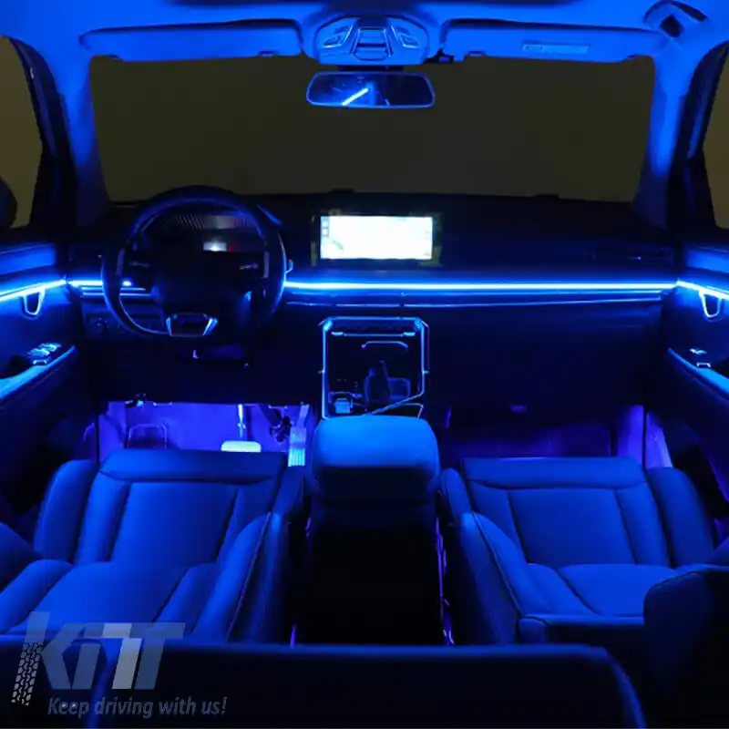 Kit de LED-uri cu fibră optică pentru decorarea iluminatului ambiental al mașinii, culoare neagră, cu Bluetooth inteligent, 18 lumini / 64 culori-image-6325956