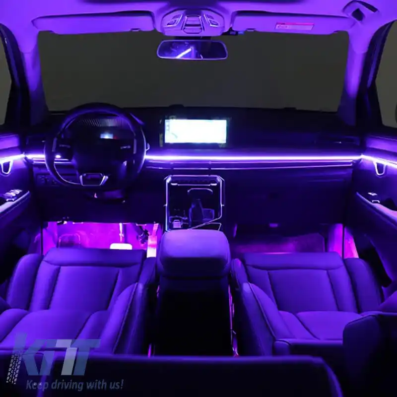 Kit de LED-uri cu fibră optică pentru decorarea iluminatului ambiental al mașinii, culoare neagră, cu Bluetooth inteligent, 18 lumini / 64 culori-image-6325957