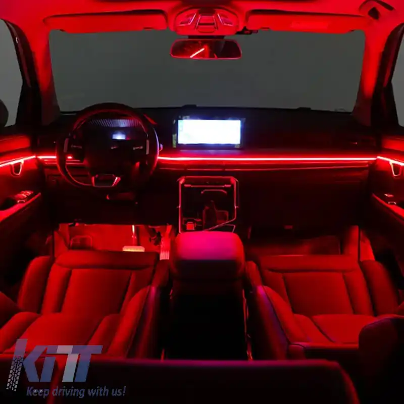 Kit de LED-uri cu fibră optică pentru decorarea iluminatului ambiental al mașinii, culoare neagră, cu Bluetooth inteligent, 18 lumini / 64 culori-image-6325958