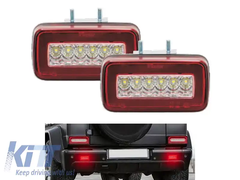 Kit de lumini LED suplimentare pentru ceață, potrivit pentru bara din spate a Mercedes G-Class W463 1986-2018, cu bază roșie și albă, stânga și dreapta