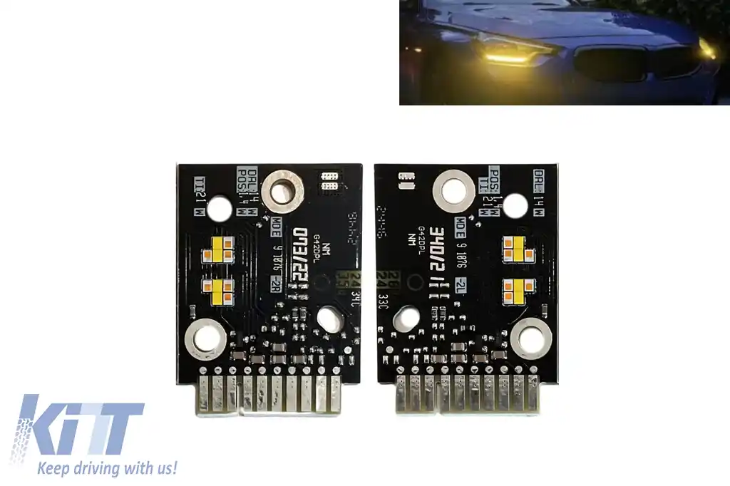 Kit de plăci modul 63115A043C1/3C2(Y) cu lumini DRL galbene în farul de versiune Low, potrivit pentru BMW Seria 2 G42, M2 G87 2022-2025, nu este potrivit pentru farurile Adaptive LED.