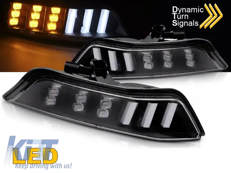 image-15-Kit de semnalizatoare LED potrivit pentru bara de protecție frontală pentru Ford Mustang 2015-2017 cu bază neagră, stânga + dreapta