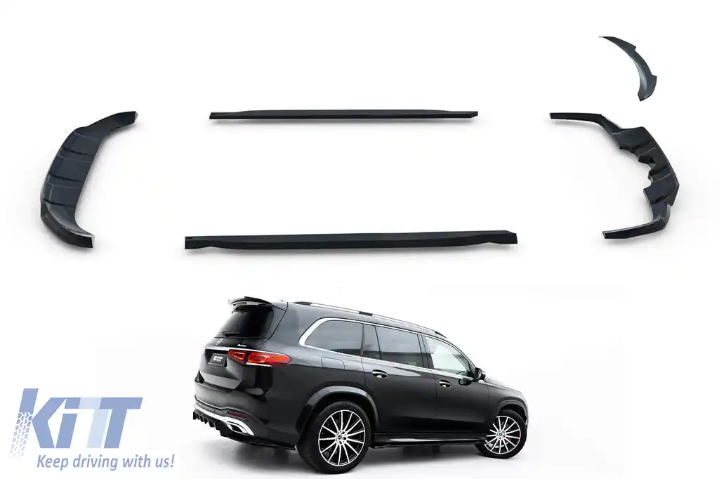 Kit de spoilere Maxton Design versiunea 2 tip A Design-Line potrivit pentru praguri laterale, bara de protecție față și spate, și parasolar pentru Mercedes-Benz GLS X167 2019-2023, lac negru