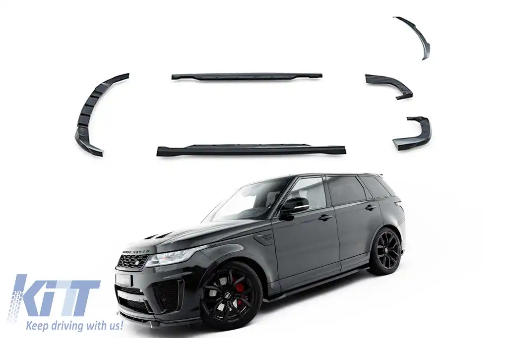 Kit de spoilere tip SVR Maxton Design pentru praguri, bara fata, bara spate si acoperis, potrivit pentru Land Rover Range Rover Mk2 Facelift 2018-2022, lac negru