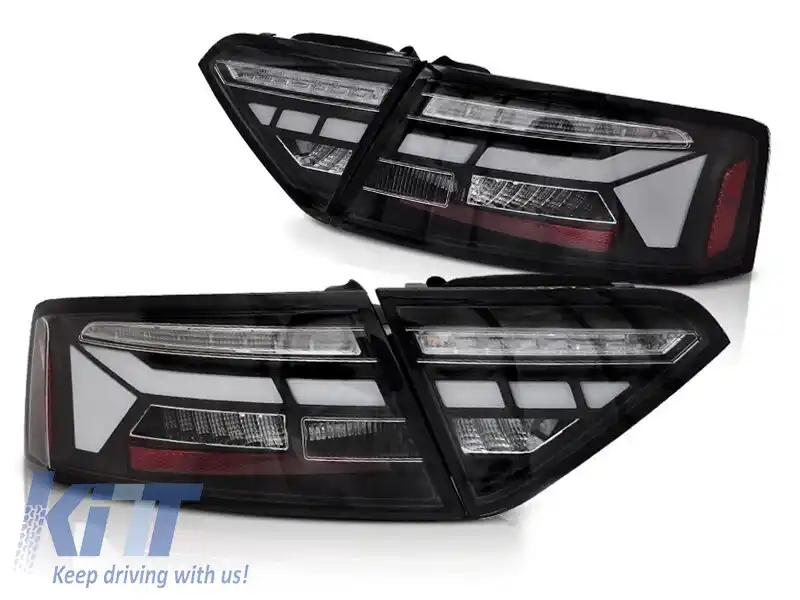 Kit de stopuri LED de tuning potrivit pentru Audi A5 2011-2016 cu bază neagră, cu semnalizare dinamică, stânga și dreapta