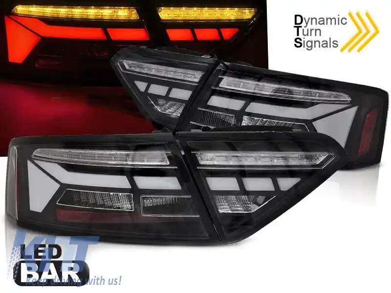 Kit de stopuri LED de tuning potrivit pentru Audi A5 2011-2016 cu bază neagră, cu semnalizare dinamică, stânga și dreapta-image-6151701
