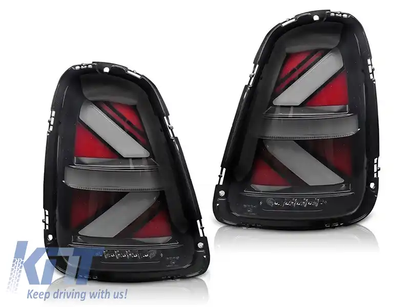 Kit de stopuri LED de tuning potrivit pentru Mini Cooper R56 hatchback 2006-2014, R57 cabrio 2009-2014, R58 coupe, R59 Roadster 2011-2015 cu bază fumurie, cu funcția 