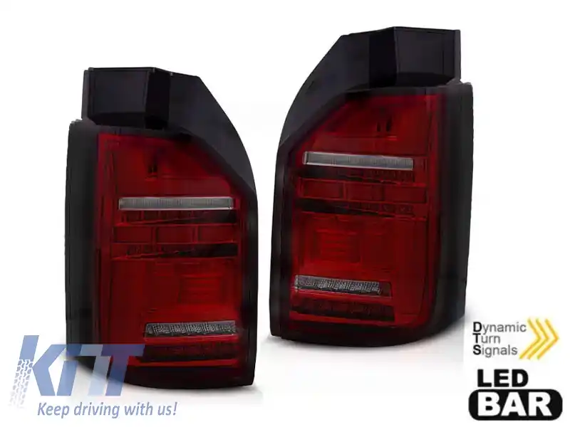 Kit de stopuri LED de tuning potrivit pentru VW T6 2015-2019, bază fumurie roșie, stânga și dreapta pentru modelul cu stopuri halogen instalate din fabrică