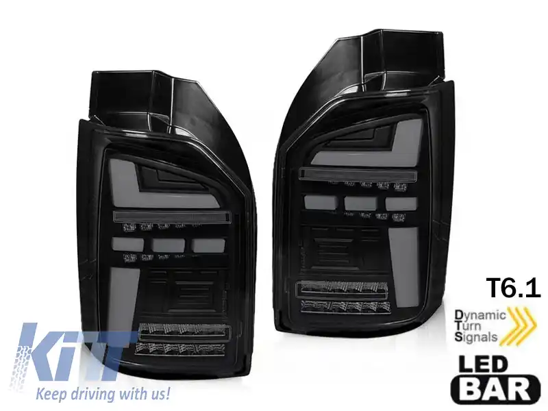 Kit de stopuri LED de tuning potrivit pentru VW T6.1 2019-2021, bază fumurie neagră, stânga și dreapta pentru modelul cu stopuri halogen instalate din fabrică