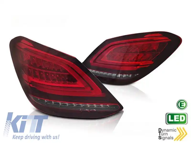 Kit de stopuri LED de tuning potrivit pentru Mercedes C-Class W205 sedan 2014-2018, bază roșie albă, cu semnalizator dinamic, stânga și dreapta