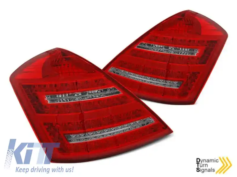 Kit de stopuri LED de tuning potrivit pentru Mercedes W221 Clasa S 2005-2009, bază roșie și albă, cu semnalizator dinamic, stânga și dreapta