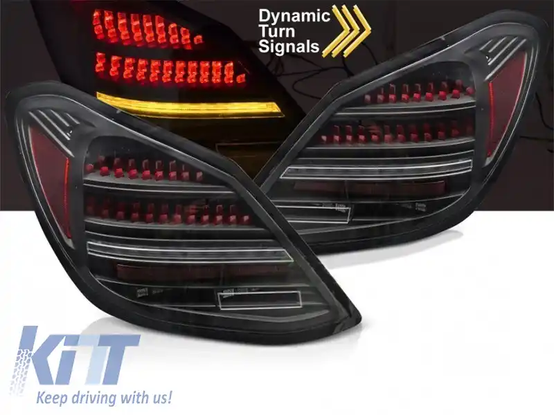 Kit de stopuri LED de tuning potrivit pentru Mercedes C-Class W205 sedan 2014-2021, bază negru-roșie, cu semnalizare dinamică, stânga și dreapta