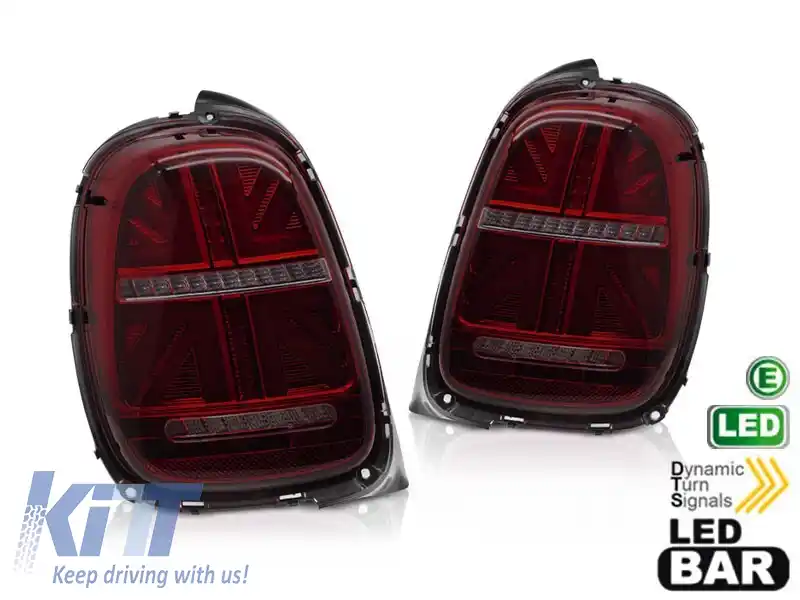 Kit de stopuri LED potrivit pentru Mini Cooper F55 hatchback 5 uși 2012-2017, F56 hatchback 3 uși, F57 cabrio 2014-2017 cu bază fumurie roșie, pentru conector cu 6 pini, semnalizare dinamică stânga și