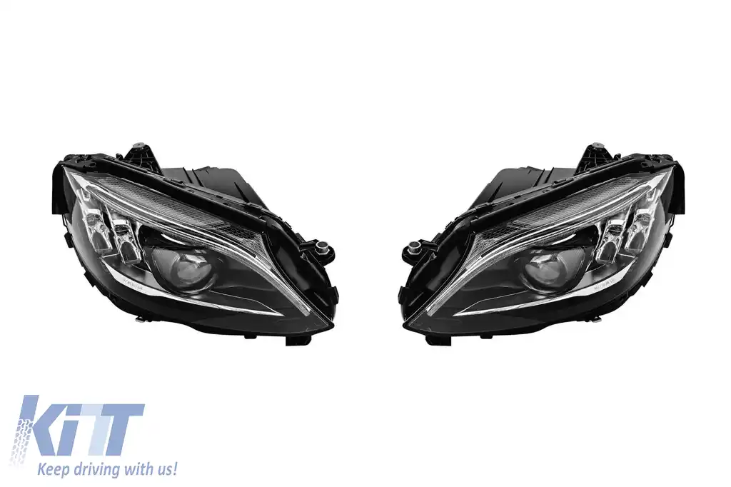 image-23-Kit de tuning faruri LED New Design potrivit pentru Mercedes C-Class W205, S205 2014-2018 cu bază cromată, stânga și dreapta