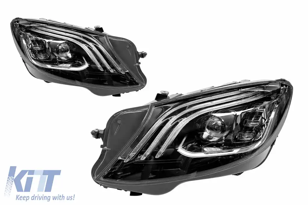 Kit de tuning faruri LED potrivit pentru Mercedes S-Class W222 2013-2017, compatibil cu bara de protecție din față 2013-2017, bază neagră, stânga și dreapta