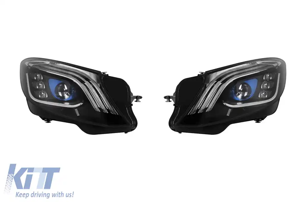Kit de tuning faruri LED tip Facelift potrivit pentru Mercedes S-Class W222 2013-2017, compatibil cu bara de protecție din față 2013-2017, bază neagră, stânga și dreapta
