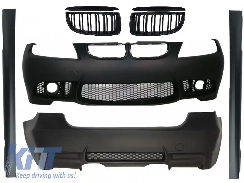 Kit Exterior compatibil cu BMW E90 Seria 3 (2004-2008) Non-Facelift M3 Design cu Grila Dubla Negru Lucios