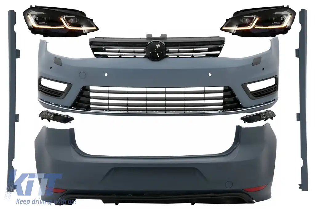 Kit Exterior Complet compatibil cu VW Golf VII 7 (2012-2017) cu Faruri LED Semnal Dinamic R-line Look