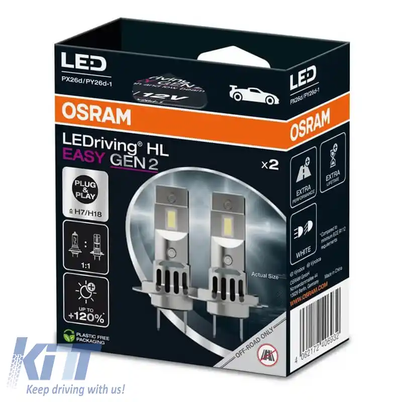 Kit LED H7/H18 Osram LEDriving HL Easy Gen2 12volți 16watt 2000lm 6500k 2buc-image-6317354