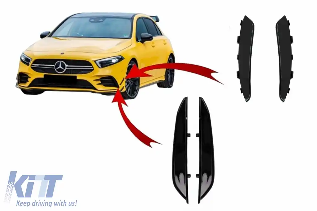 Kit Ornamente bara fata flapsuri compatibil cu Mercedes A-Class W177 V177 (04.2018-2022) A35 Design Negru