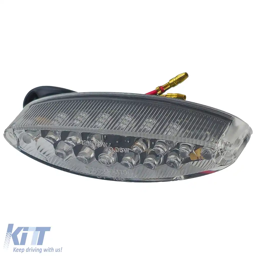 Lampa de semnalizare LED ovală mini universală pentru motocicletă, fumurie, cu iluminare pentru numărul de înmatriculare