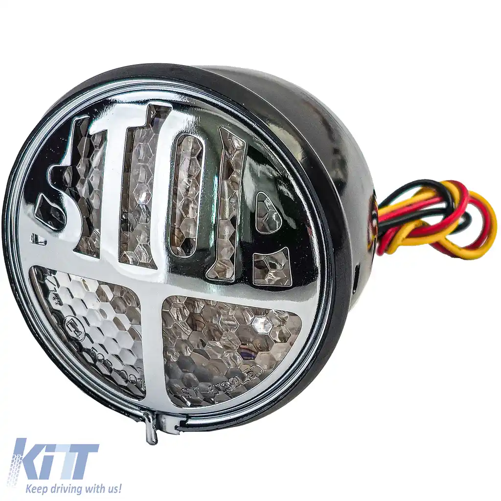 Lampa de stop LED pentru motocicletă universală, crom negru, cu marcaj E