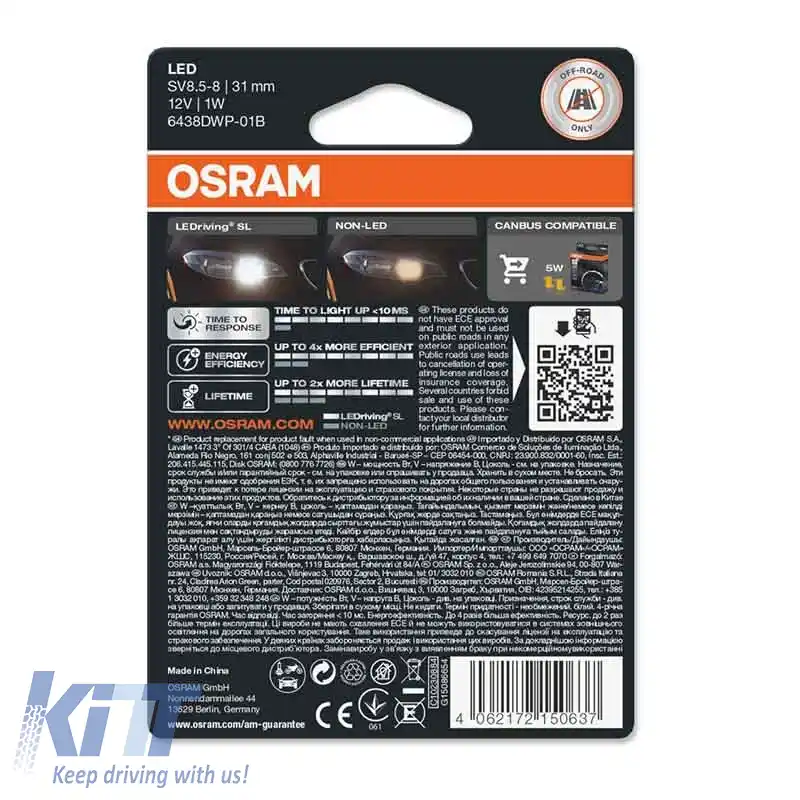 Lampa LED Festoon 29mm C5W SV8.5-8 12volți 1 watt 6000k Osram 6438DWΡ-01Β 1buc-image-6291129