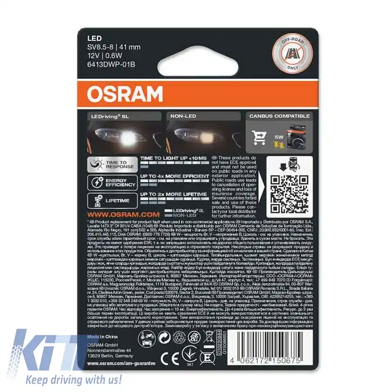 Lampa LED Festoon 41mm C5W SV8.5-8 12volți 0.6 watt 6000k Osram 6413DWP-01B 1buc-image-6291124