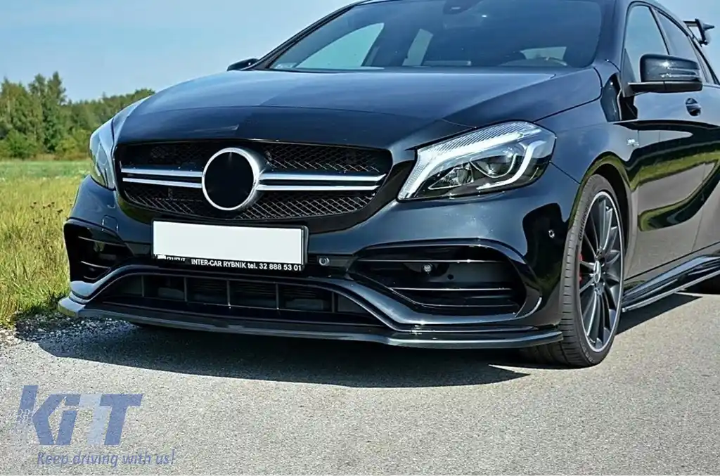 Lip Bara Fata compatibil cu Mercedes A-Class W176 AMG Facelift (2015-2018) Negru Lucios-image-6108104