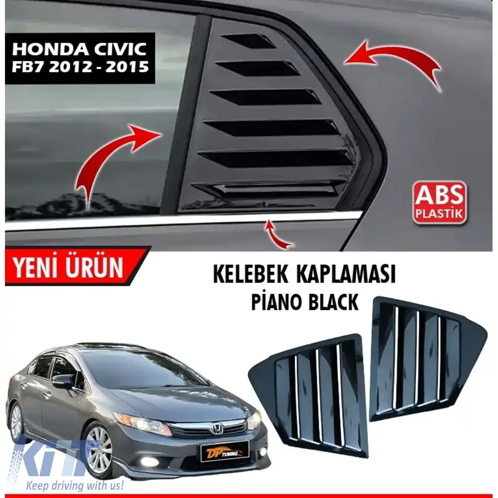 image-65-Louver pentru fereastra laterală pentru Civic FB7, ABS negru lucios / 2012-2016