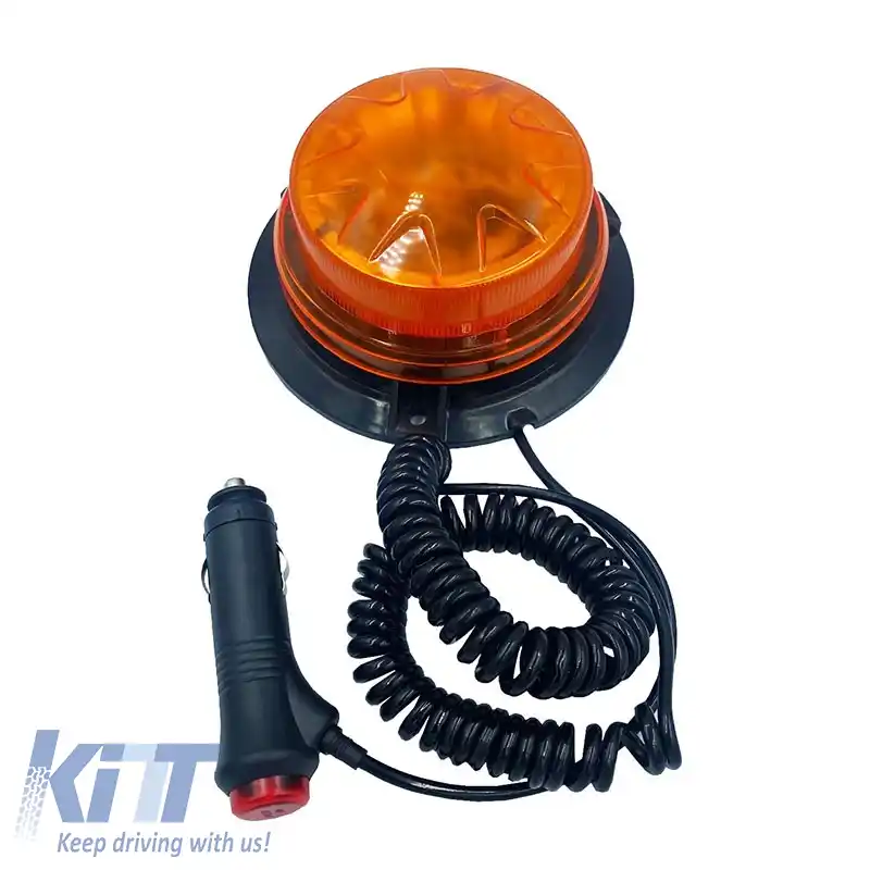 Lumină de Avertizare Rotativă cu Șurub Magnetic și Ventuz Led 12V/24V 13x7cm Portocalie-image-6309211