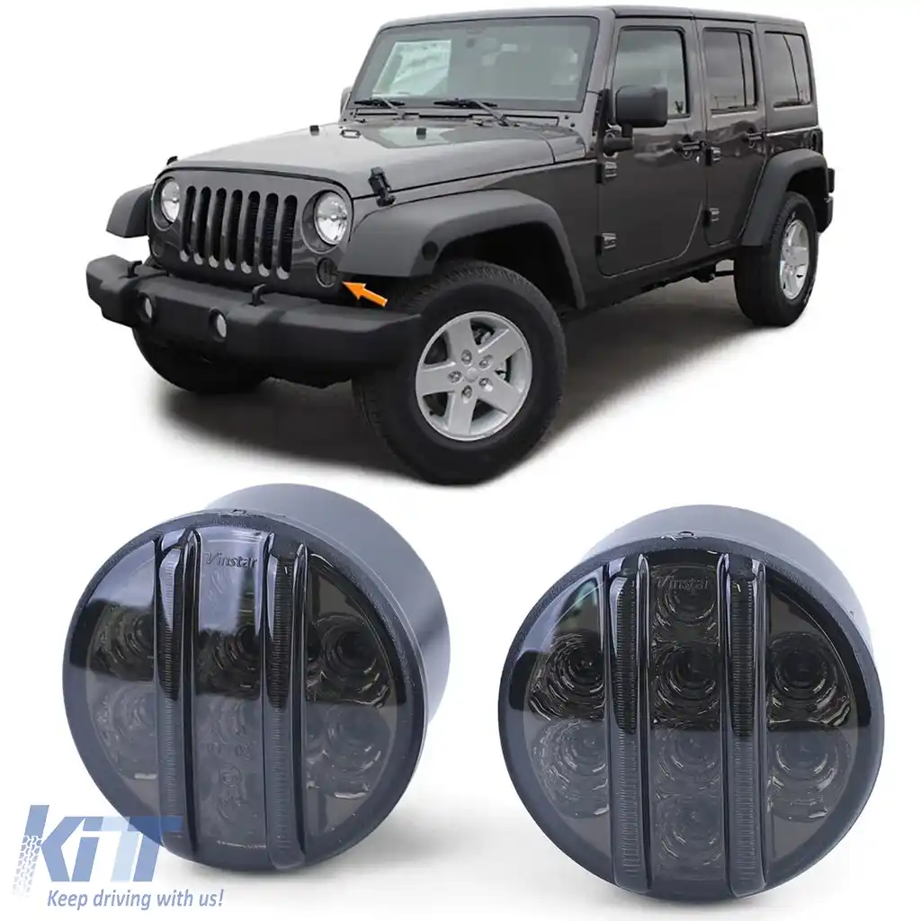 Lumina de parcare cu indicator frontal din sticlă clară LED, fum negru, potrivită pentru Jeep Wrangler JK din 07