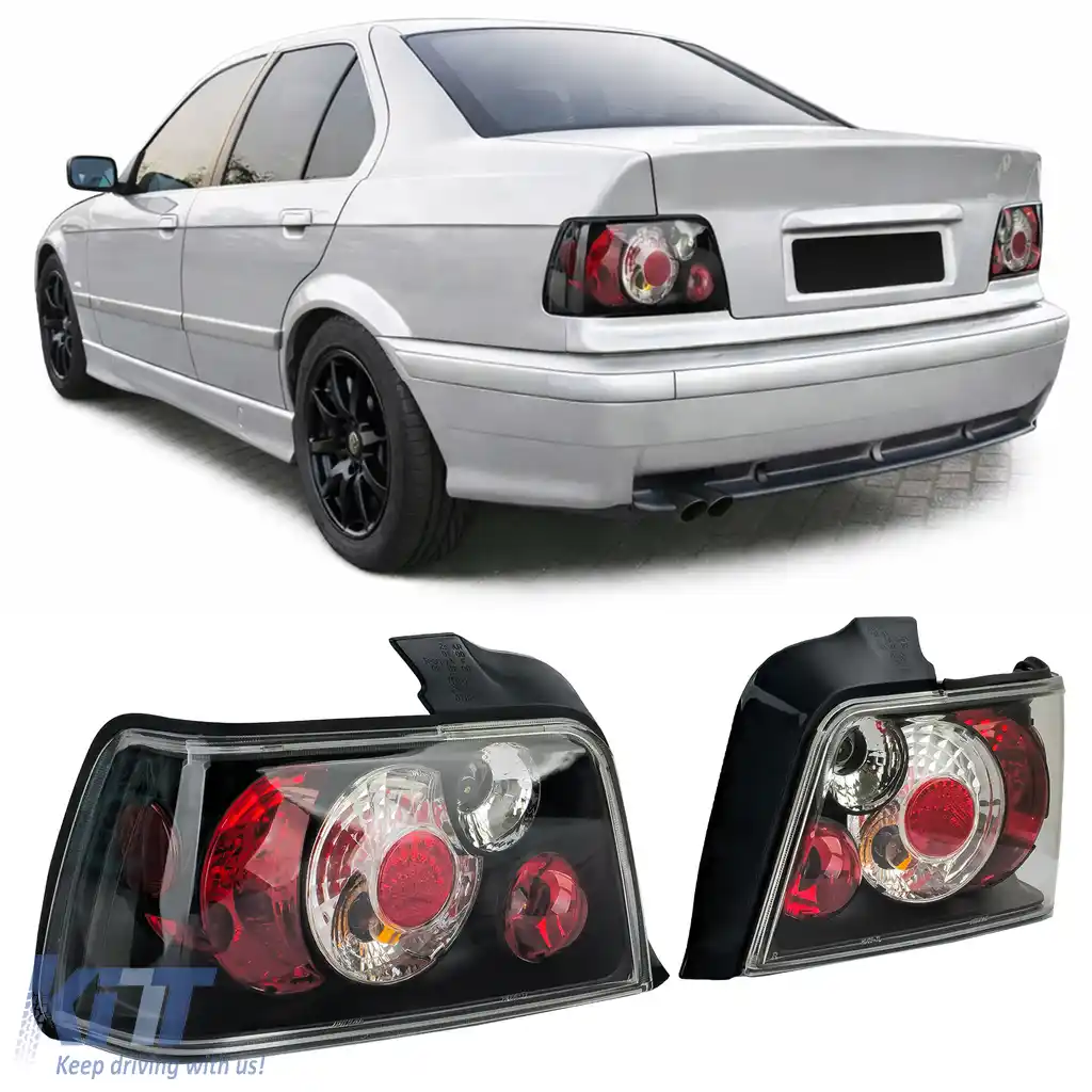 Lumini spate cu sticlă clară, negre, potrivite pentru BMW Seria 3 E36 Sedan 1990-1998