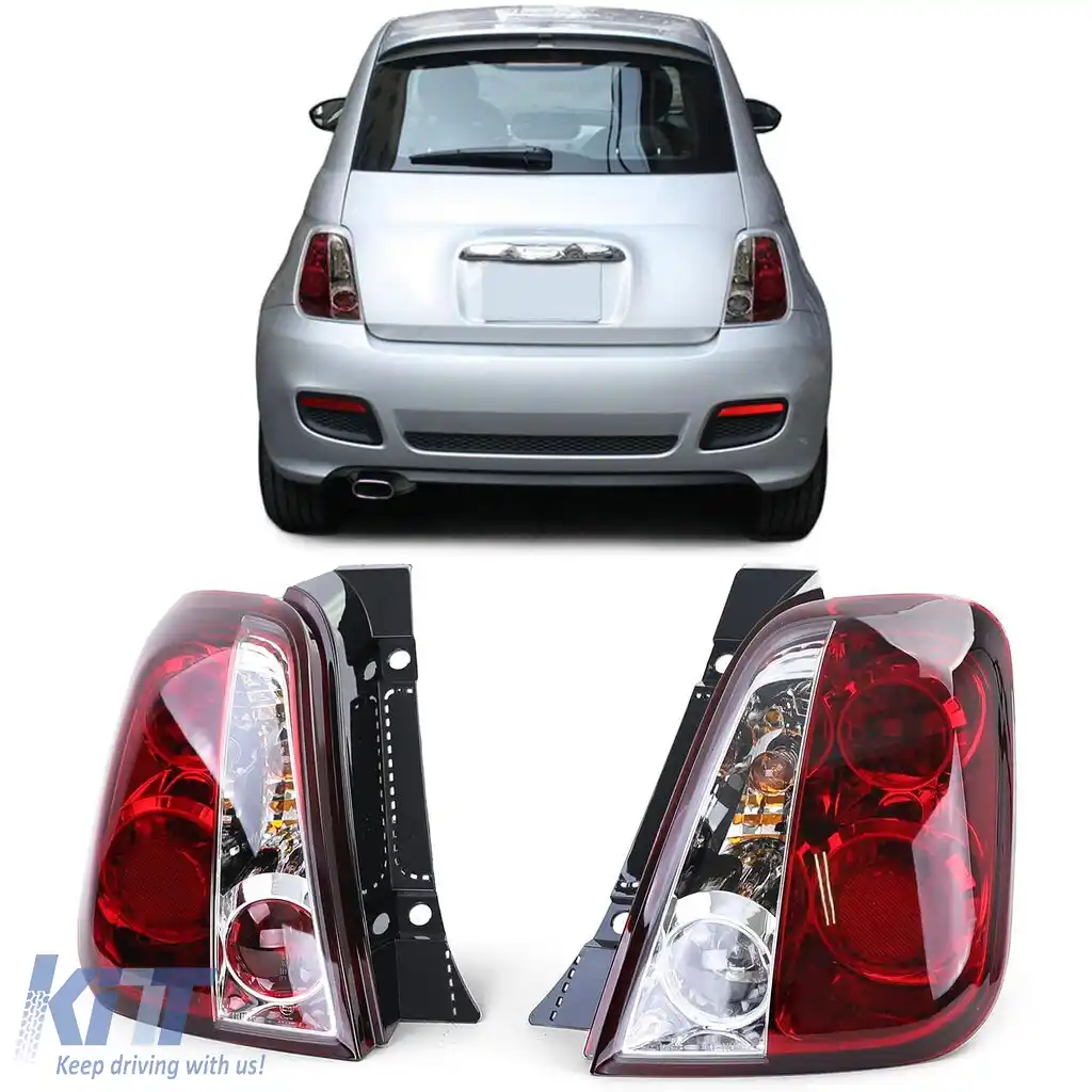 Lumini spate cu sticlă clară roșie pentru Fiat 500 2007-2015