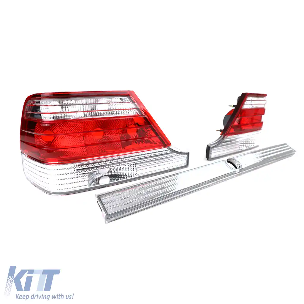 Lumini spate din sticlă clară cu bandă de blocare roșie transparentă, potrivite pentru Mercedes S-Class W140 94-98-image-6193529