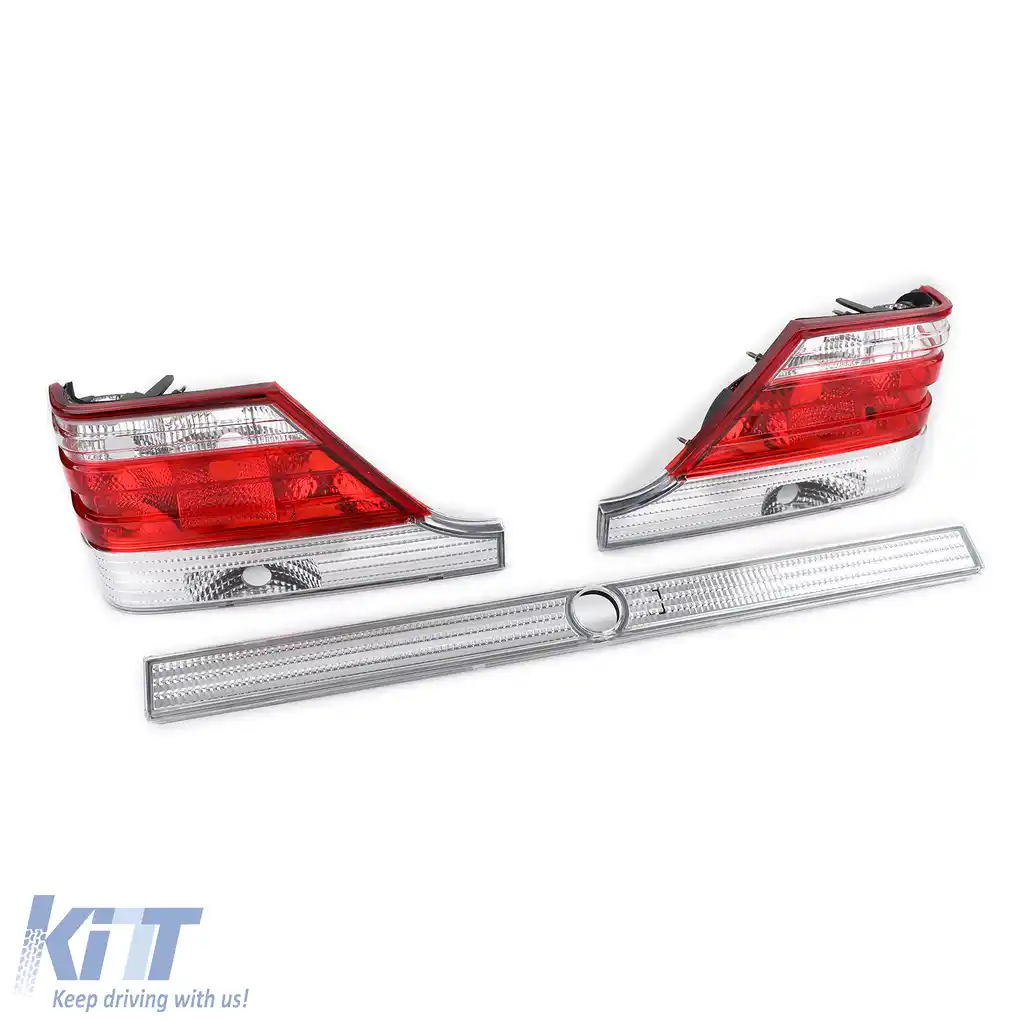 Lumini spate din sticlă clară cu bandă de blocare roșie transparentă, potrivite pentru Mercedes S-Class W140 94-98-image-6193530