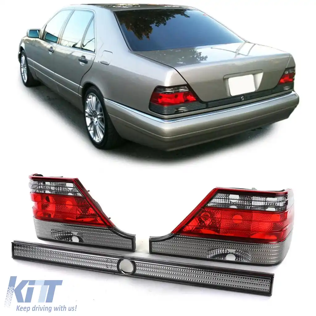 Lumini spate din sticlă clară roșii negre cu bandă de blocare, potrivite pentru Mercedes S W140 94-98