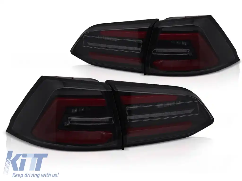 LUMINI TAIL LED NEGRE CU FUM ȘI SECUENȚĂ ROȘIE potrivite pentru VW GOLF 7 17-19 SW