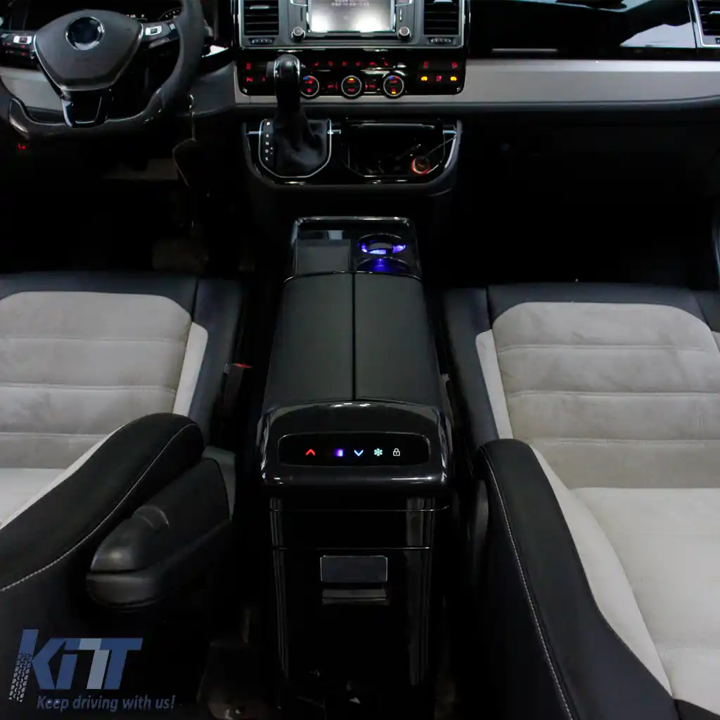 Luxus Consolă centrală cu frigider Negru Lucios potrivit pentru VW T6 T6.1-image-6257343