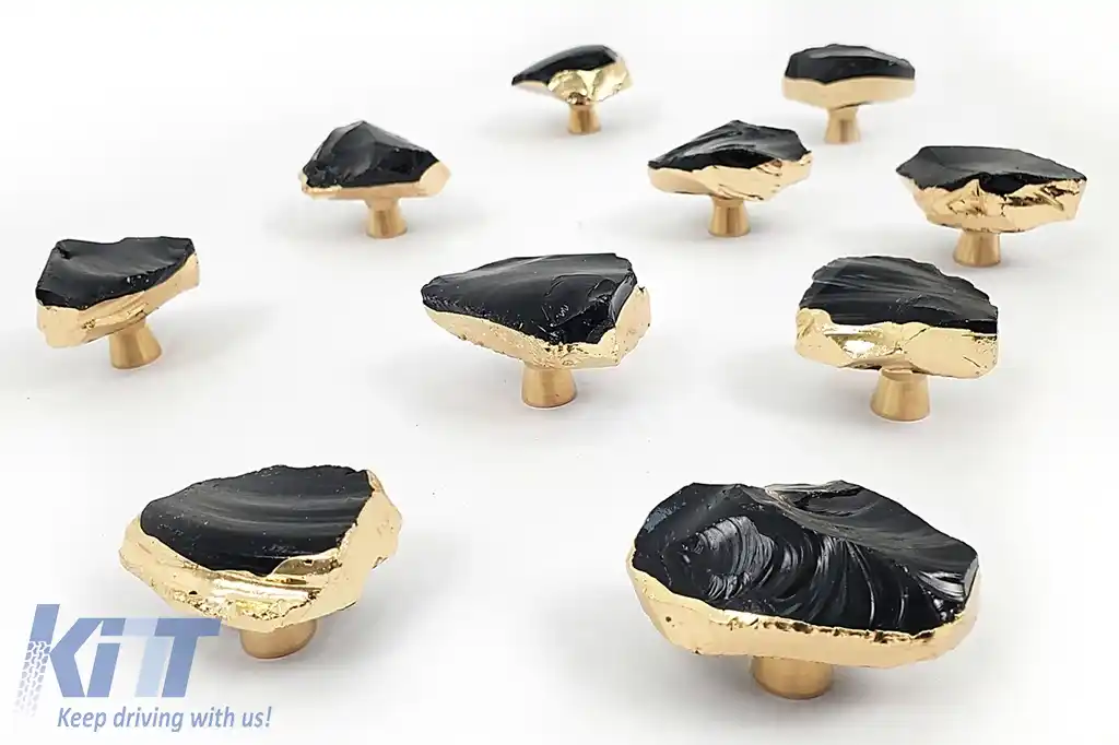 Mânere de dulap din alamă obsidian cu formă naturală, mânere din alamă satinată pentru decor interior, 10 buc