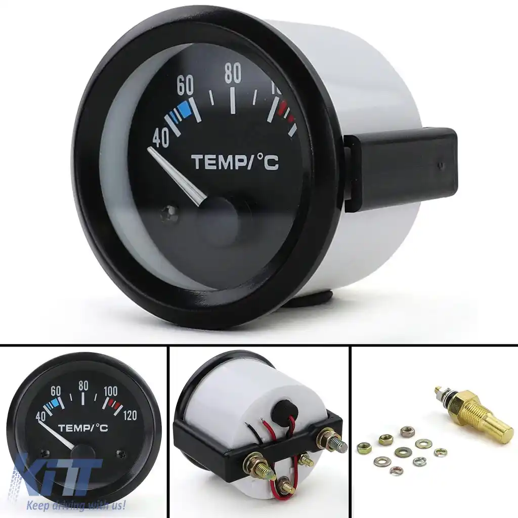 Manometru auxiliar de temperatură a apei 52mm Youngtimer Classic Negru