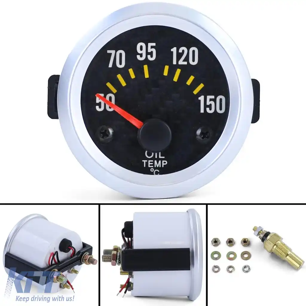 Manometru auxiliar de temperatură a uleiului de 52 mm, aspect carbon, pentru instalare iluminat