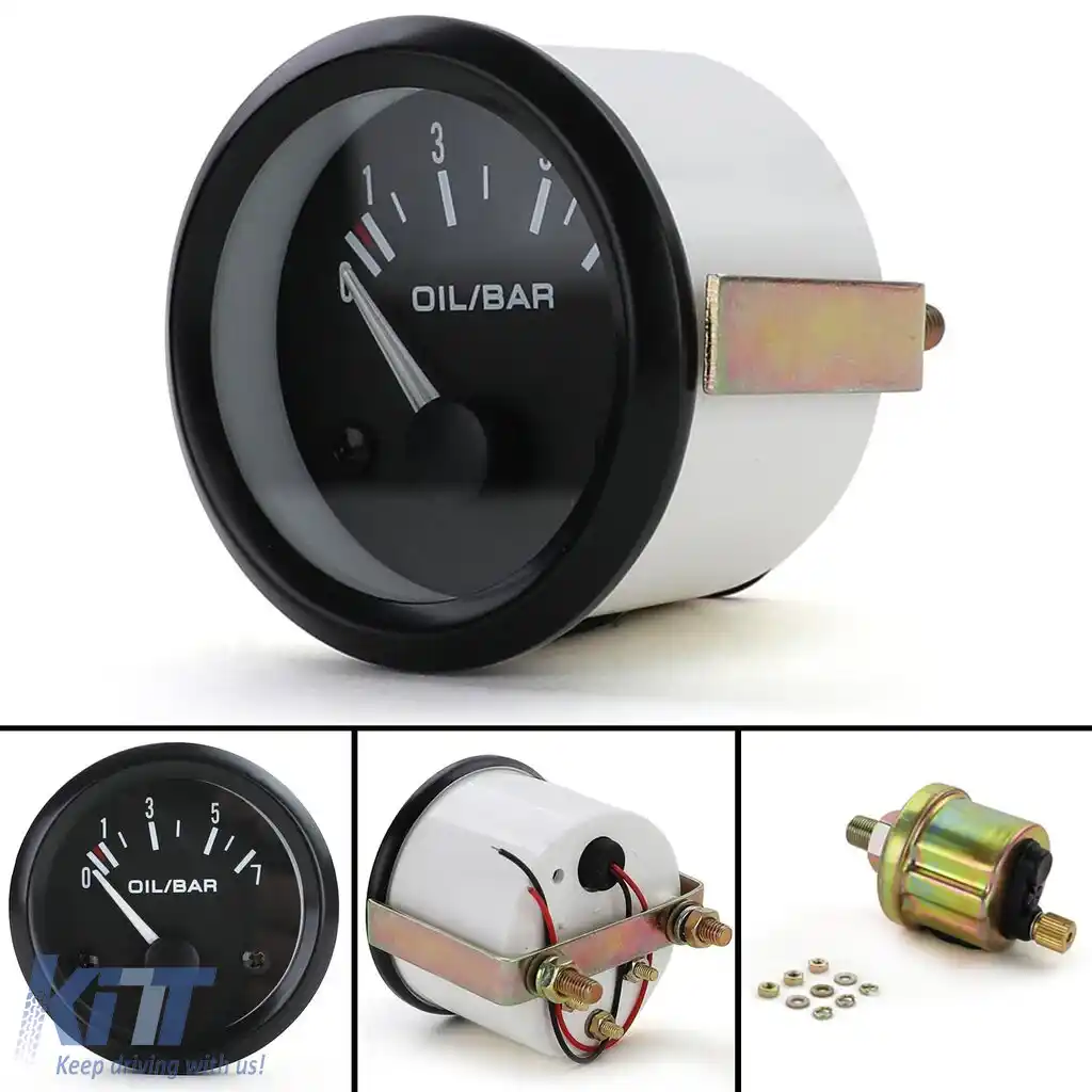 Manometru de presiune a uleiului Instrument auxiliar 52mm Youngtimer Clasic Negru Iluminat-image-6191633