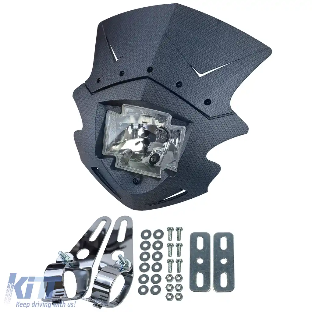 Masca universală pentru faruri de motocicletă Gothic incl. far în aspect de carbon