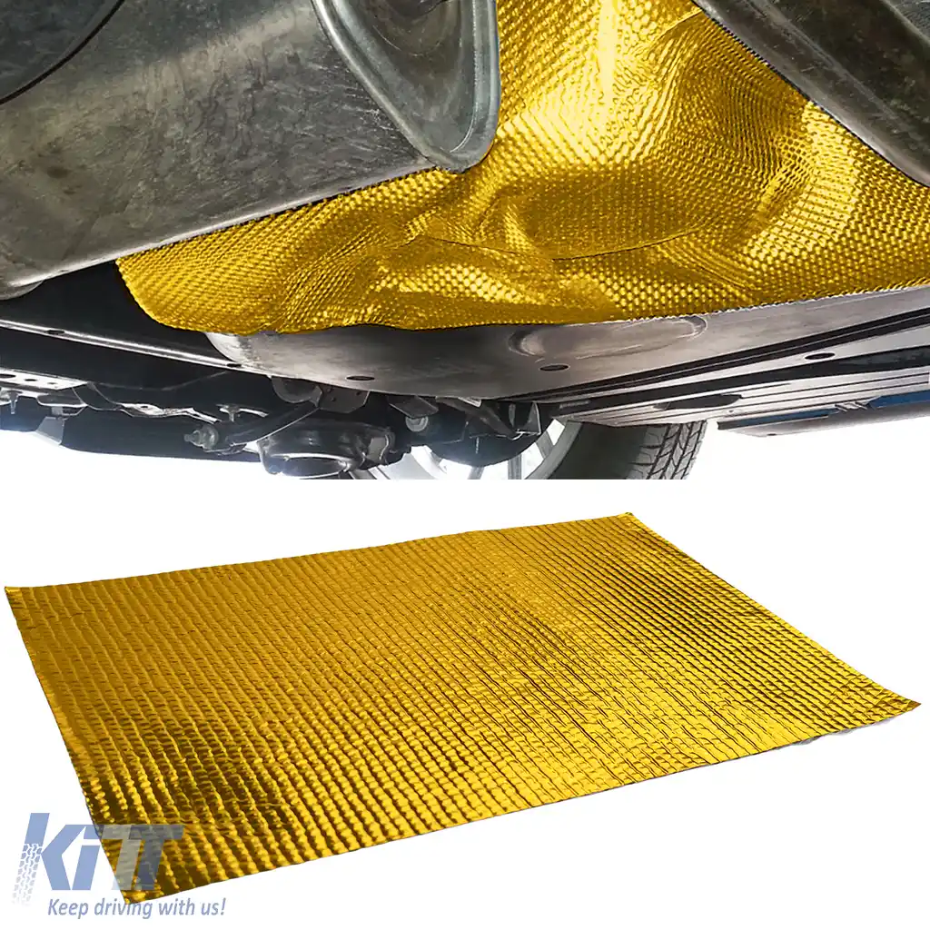 Mată de protecție termică pentru evacuare, autoadezivă, din aluminiu ceramic, aurie, 1,5mm, 50cmx50cm, 500°C