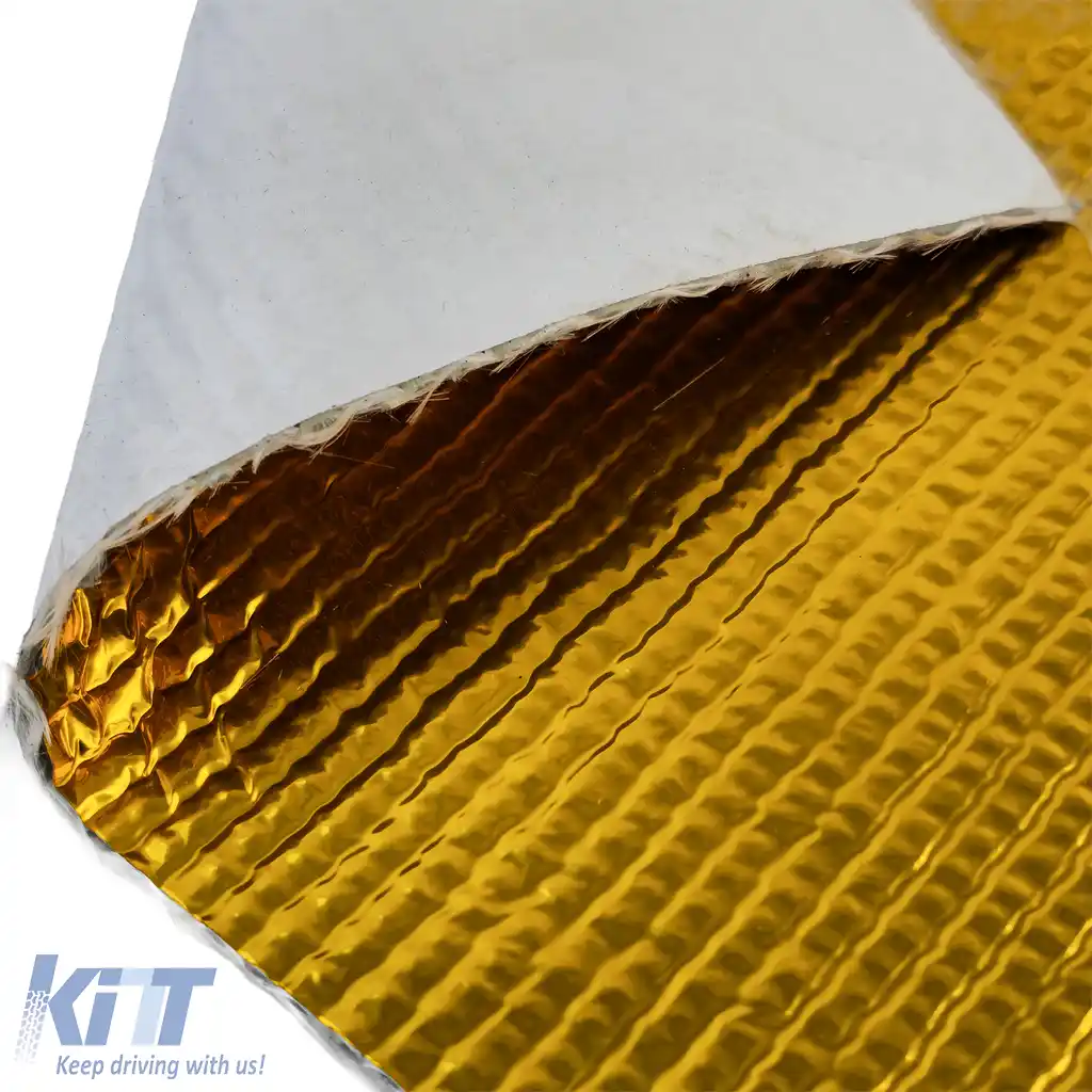 Mată de protecție termică pentru evacuare, autoadezivă, din aluminiu ceramic, aurie, 1,5mm, 50cmx50cm, 500°C-image-6197340