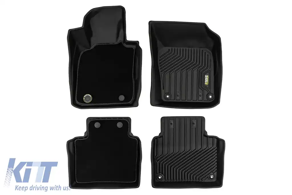 Maturi din cauciuc și covor 2 în 1 potrivite pentru Volvo S90 sedan, V90 wagon după 2016, din seria Frogum 5D Race Rock, set de 4 piese, culoare neagră-image-6232612