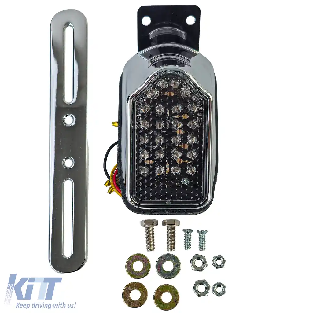 Mini far LED Tombstone pentru motocicletă Crom / Negru