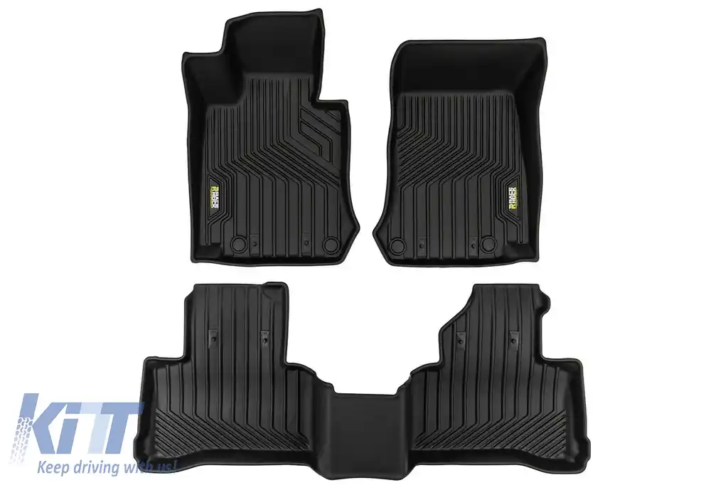 Mănuși din cauciuc și covor 2 în 1 potrivite pentru Mercedes GLC C253 2016-2023, X253 2015-2022 din seria Frogum 5D Race Rock, set de 3 piese, culoare neagră