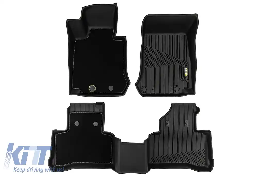 Mănuși din cauciuc și covor 2 în 1 potrivite pentru Mercedes GLC C253 2016-2023, X253 2015-2022 din seria Frogum 5D Race Rock, set de 3 piese, culoare neagră-image-6232600